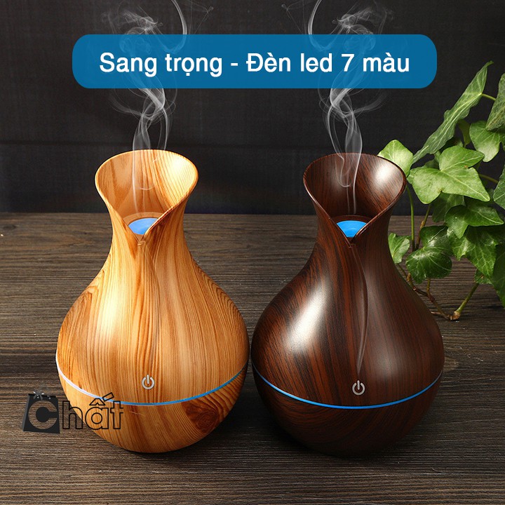 Máy xông tinh dầu vân gỗ có đèn led mẫu hoa tulip