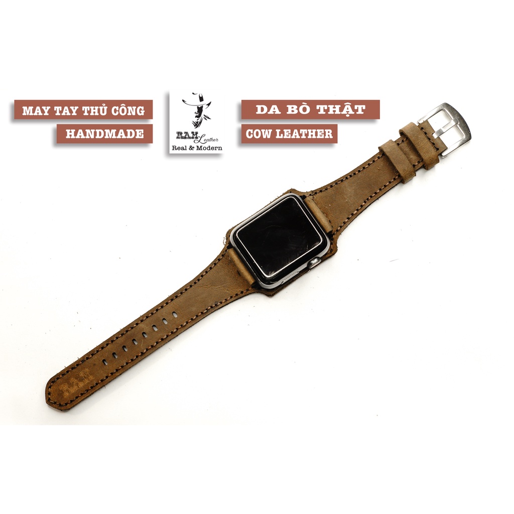 Dây Apple Watch , iWatch , iphone Watch da bò nâu đất cao cấp RAM Leather bundstrap bx1