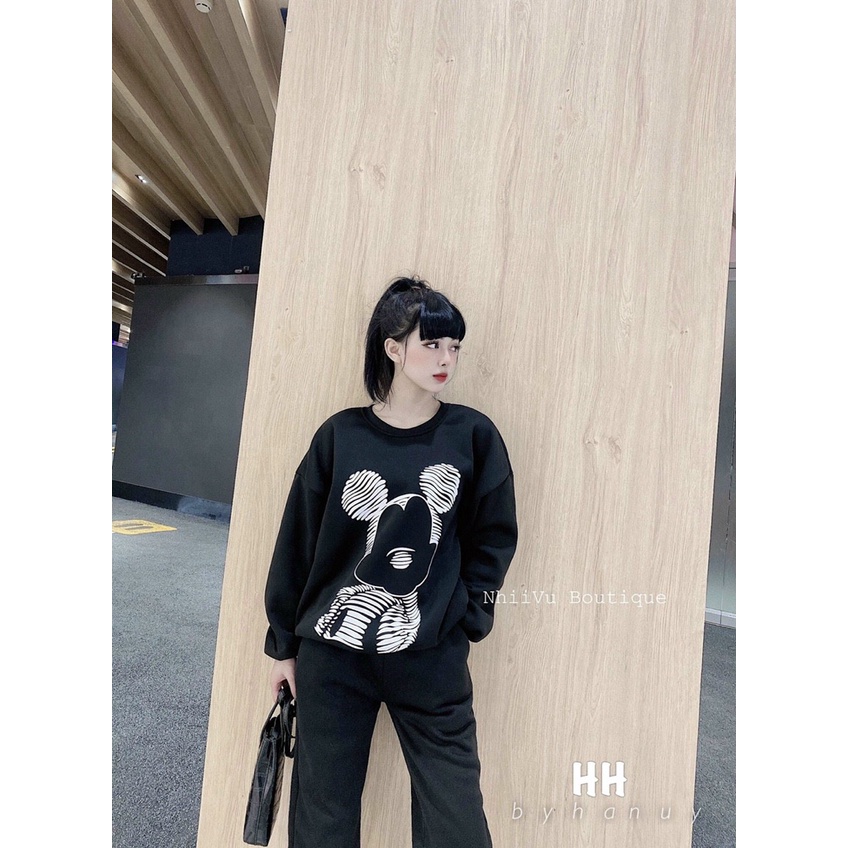 Sét Bộ Thun Gân Da Cá Tay Dài In Hình Chuột Mickey Thể Thao TTSA1472