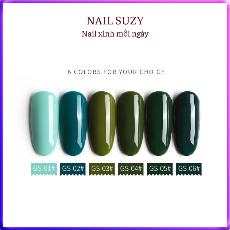 Sơn gel AS sơn móng tay sơn nail dùng máy hơ gel các tone màu xanh lá xanh lá cây xanh cổ vịt NAIL SUZY mã GS 15ml