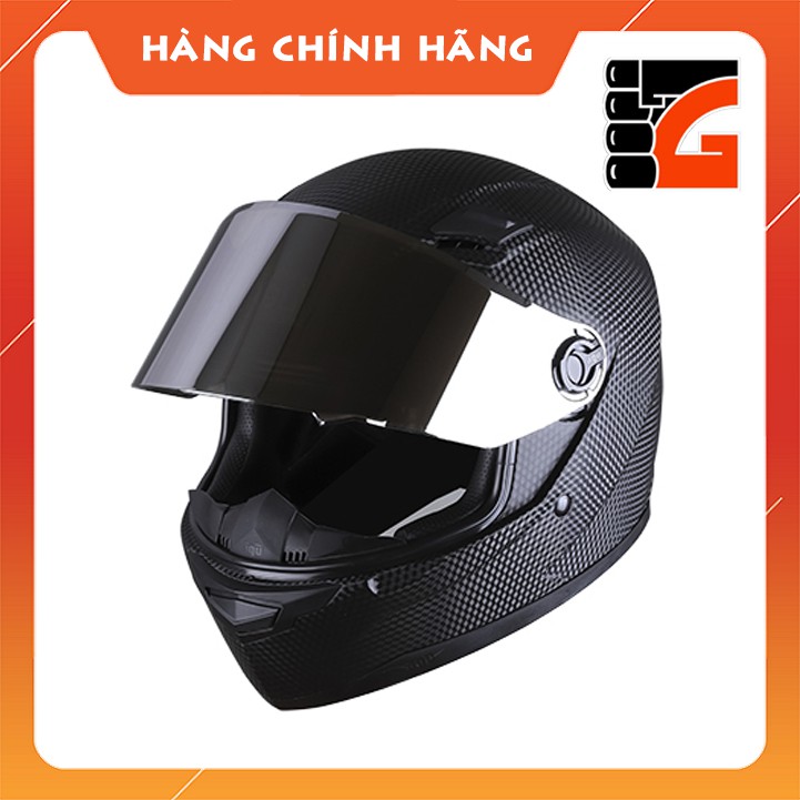 Mũ Bảo Hiểm Fullface AGU Đen vân Carbon logo đồng