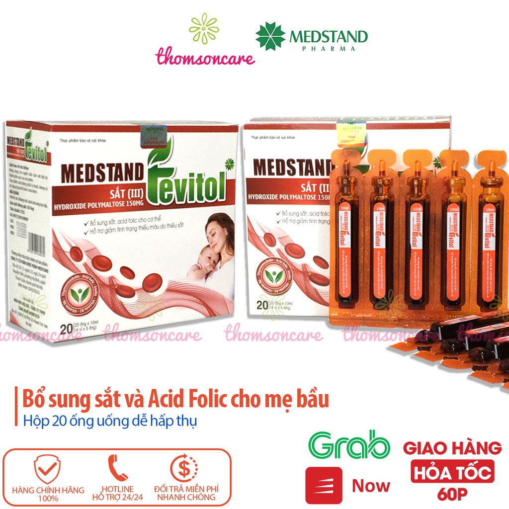 Bổ sung sắt và Acid folic cho bà bầu, trước sinh, sau sinh và em bé - Dạng ống siro dễ uống Medstand Fevitol