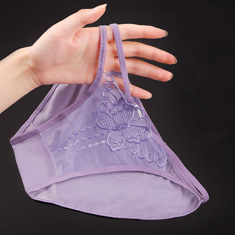 Quần lót lưới trong suốt thoáng khí màu trơn thêu hình bướm phong cách Hàn Quốc quyến rũ cho nữ