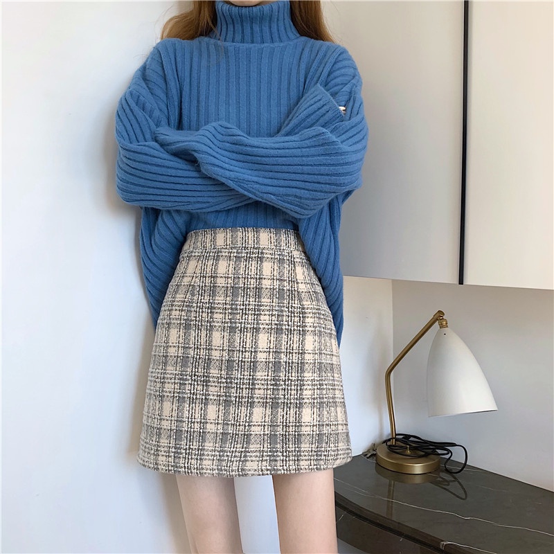 Chân váy dạ chữ A dáng ngắn + dài họa tiết kẻ ô phong cách hàn quốc thu đông 2021 - Uri13 | BigBuy360 - bigbuy360.vn