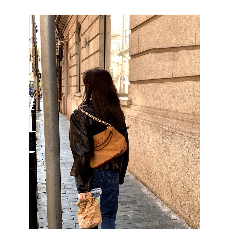 Túi Xách Da Nubuck Phối Dây Xích Đeo Vai Sành Điệu Thời Trang 2022 Cho Nữ
