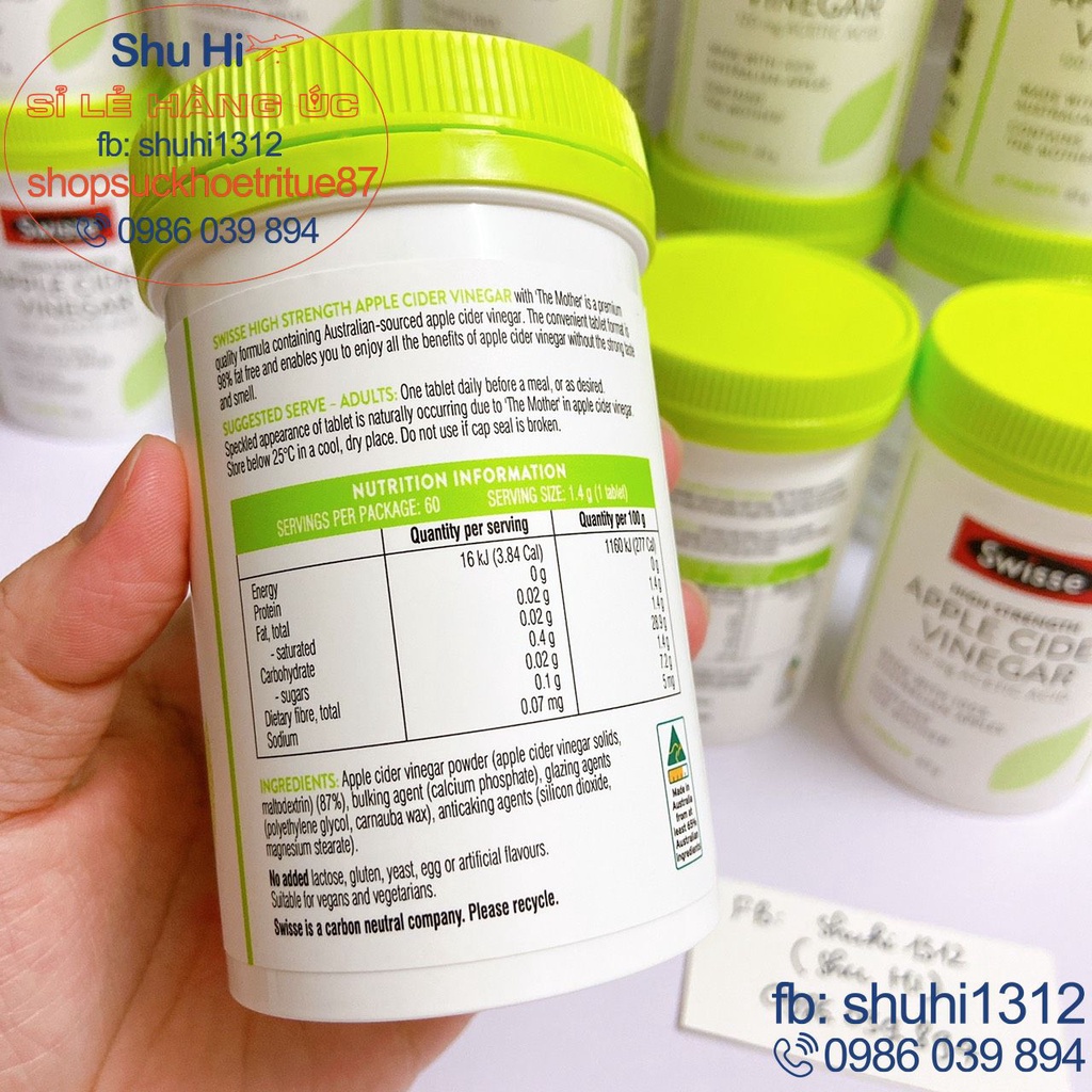 Viên uống giấm táo swisse apple cider cinegar 60 viên úc, giúp giảm cân, đẹp da