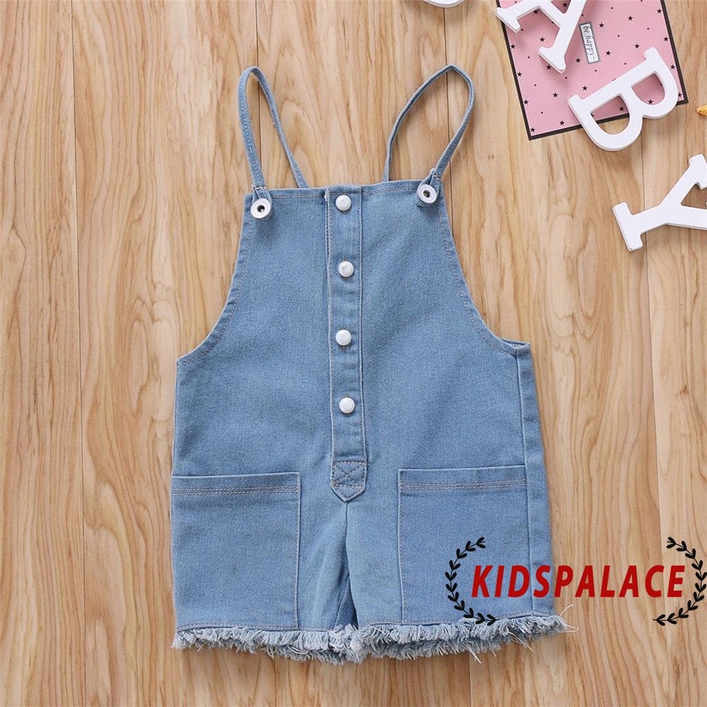 Set Áo Liền Quần Denim + Quần Short + Băng Đô Xinh Xắn Cho Bé Gái