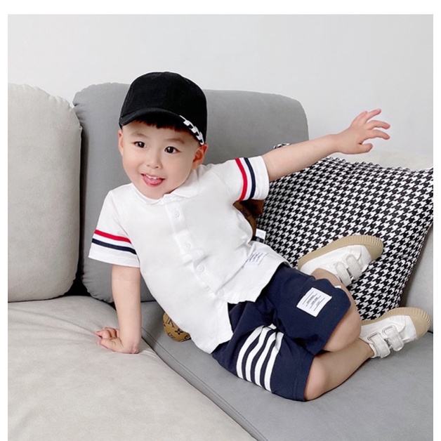 Bộ cộc tay áo polo phối kẻ cực đẹp cho bé trai bé gái