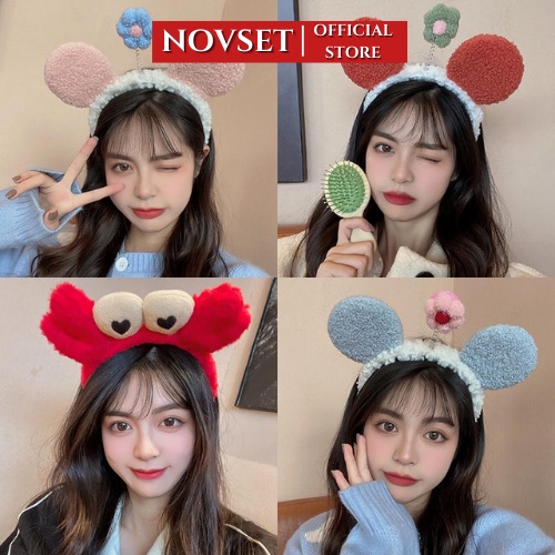 Băng đô rửa mặt bờm cài tóc turban dễ thương cute tai thỏ mèo tuần lộc gấu vải nhung nơ cho bé gái nam nữ