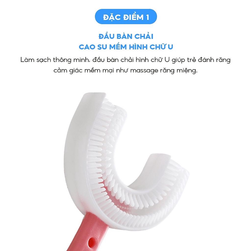 Bàn chải đánh răng chữ U Midkid cho bé từ 2 tuổi - xoay 180 độ, massage răng, chất liệu mềm mại, an toàn