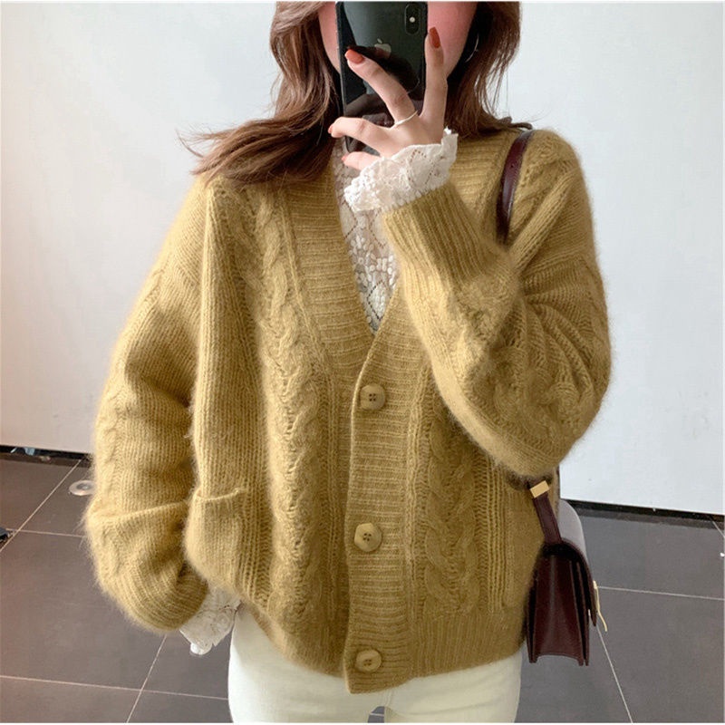 Áokhoáccardigandệtkimdáng rộng phong cách retro hàn quốc dành cho nữ