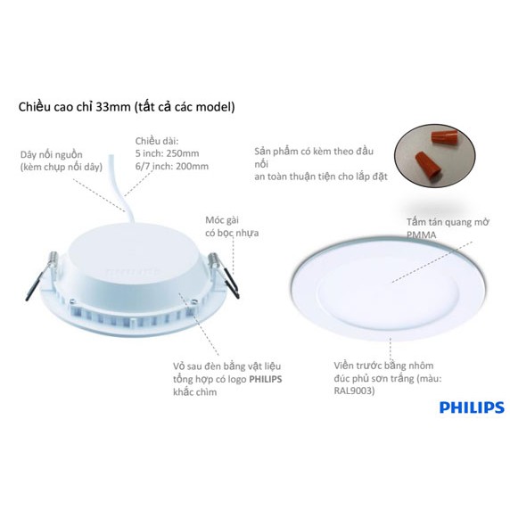 Bộ đèn downlight âm trần LED Philips DN024B 11W LED9/CW D125