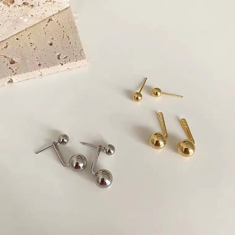 Bông tai mạ bạc 925 hình tròn thiết kế đơn giản phong cách Nhật Hàn