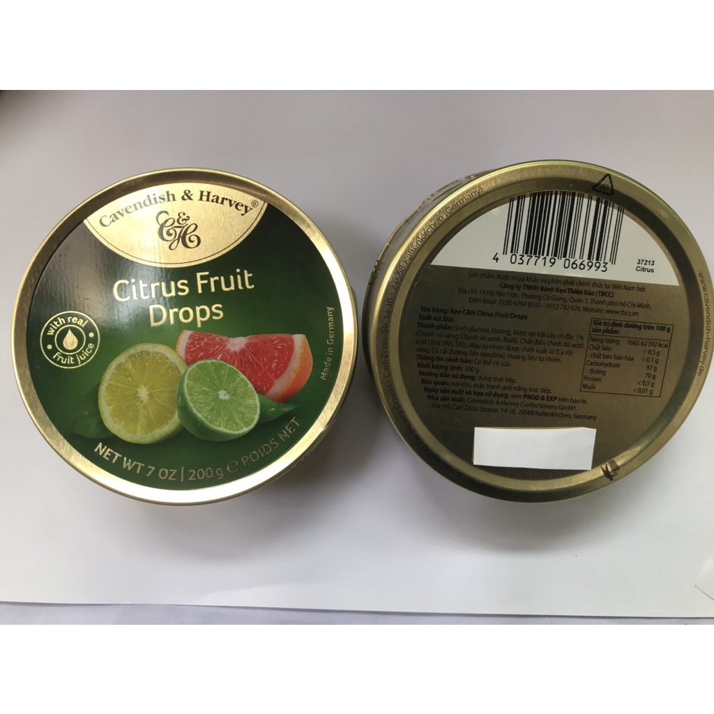 Kẹo Hộp Thiếc Đức Cavendish Harvey Hương Cam Chanh Citrus Fruit (Hộp 200g)