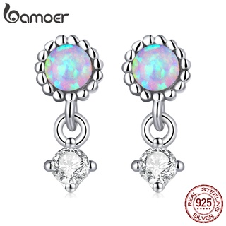 Bamoer bông tai bạc 925 đính đá opal đơn giản thời trang cho nữ sce1382