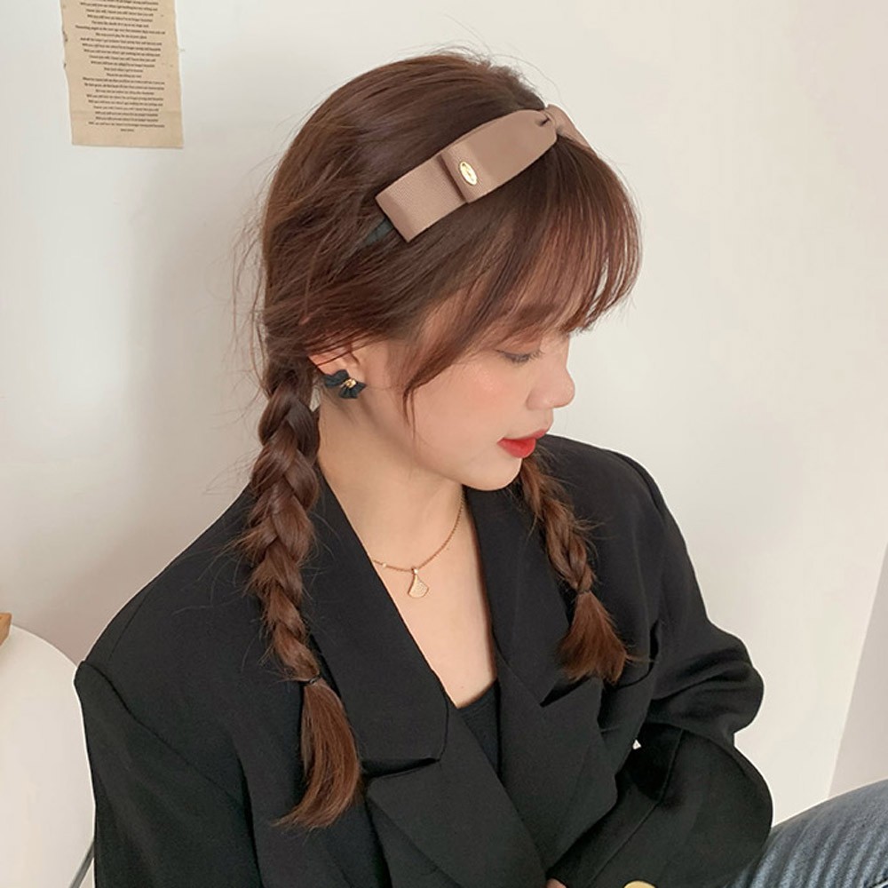 Cài tóc đính nơ màu trơn phong cách vintage thanh lịch cho nữ