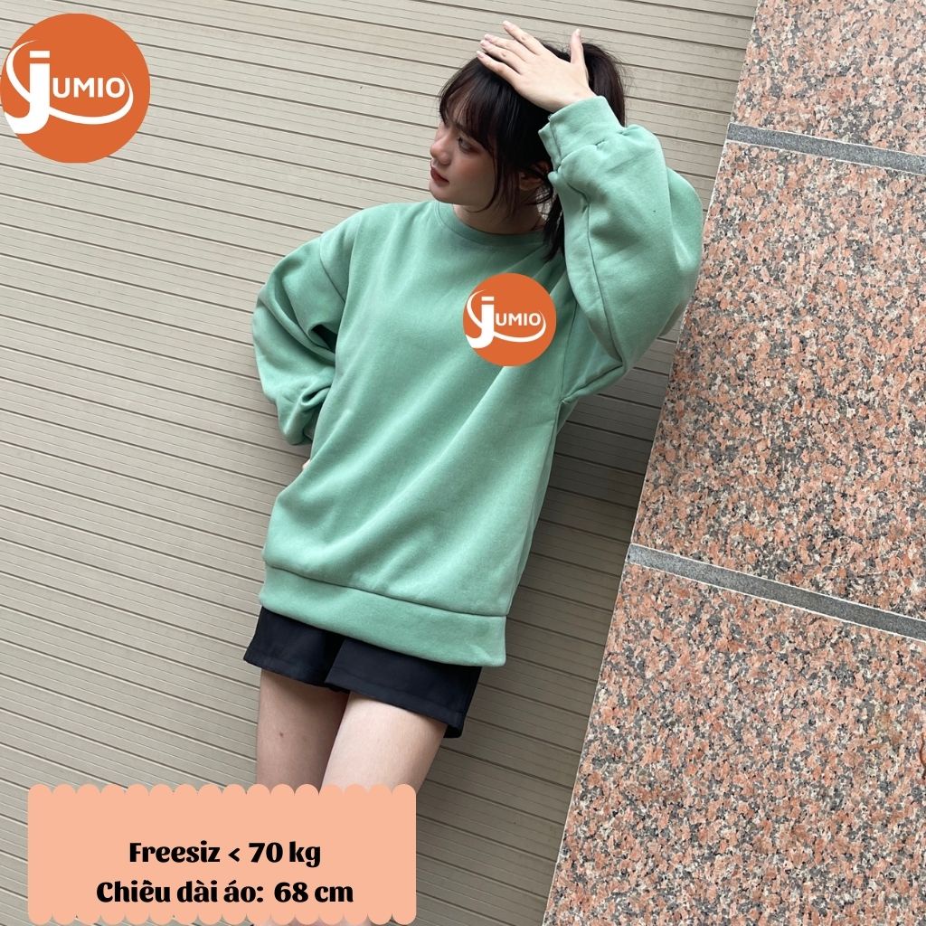 Áo Sweater nữ form rộng dáng dài phong cách Hàn Quốc, Áo phông dài tay lót nỉ chất dày dặn 2 màu đen xanh Freesize JUMIO | BigBuy360 - bigbuy360.vn
