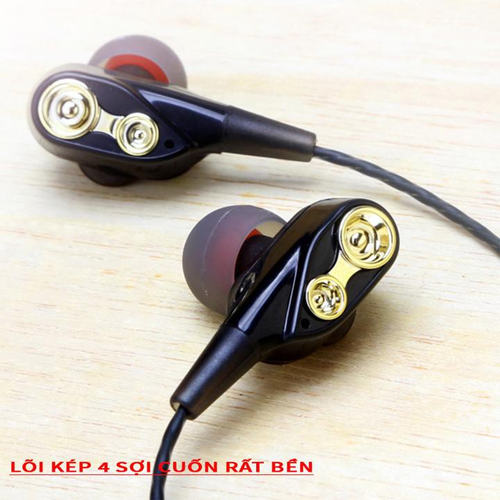 Tai nghe nhét tai có dây HiFi lõi kép 4 loa, siêu bass, có mic, âm thanh sống động, trung thực, kết nối jack 3.5