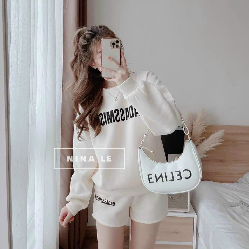 Sét bộ đi chơi trẻ trung,cá tính với thiết kế quần đùi ngắn phối áo thun cổ tròn tay dài,chất liệu nỉ thun dày,mịn,mềm