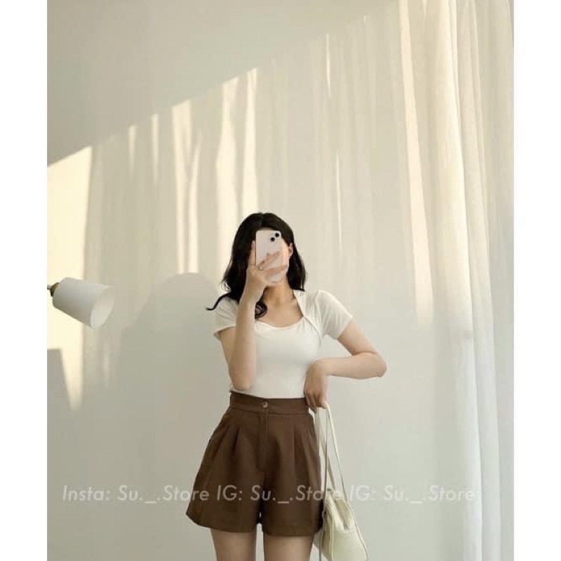Quần đùi/sooc xếp ly chiết eo 4 màu
