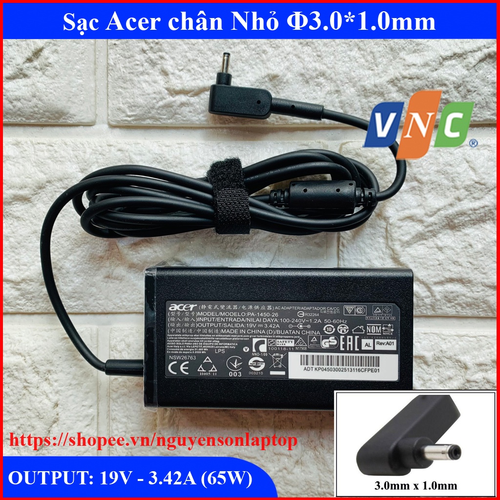 Sạc Laptop Acer chân Nhỏ ký hiệu Φ3.0*1.0mm dòng 3.42A (65W) - hàng mới