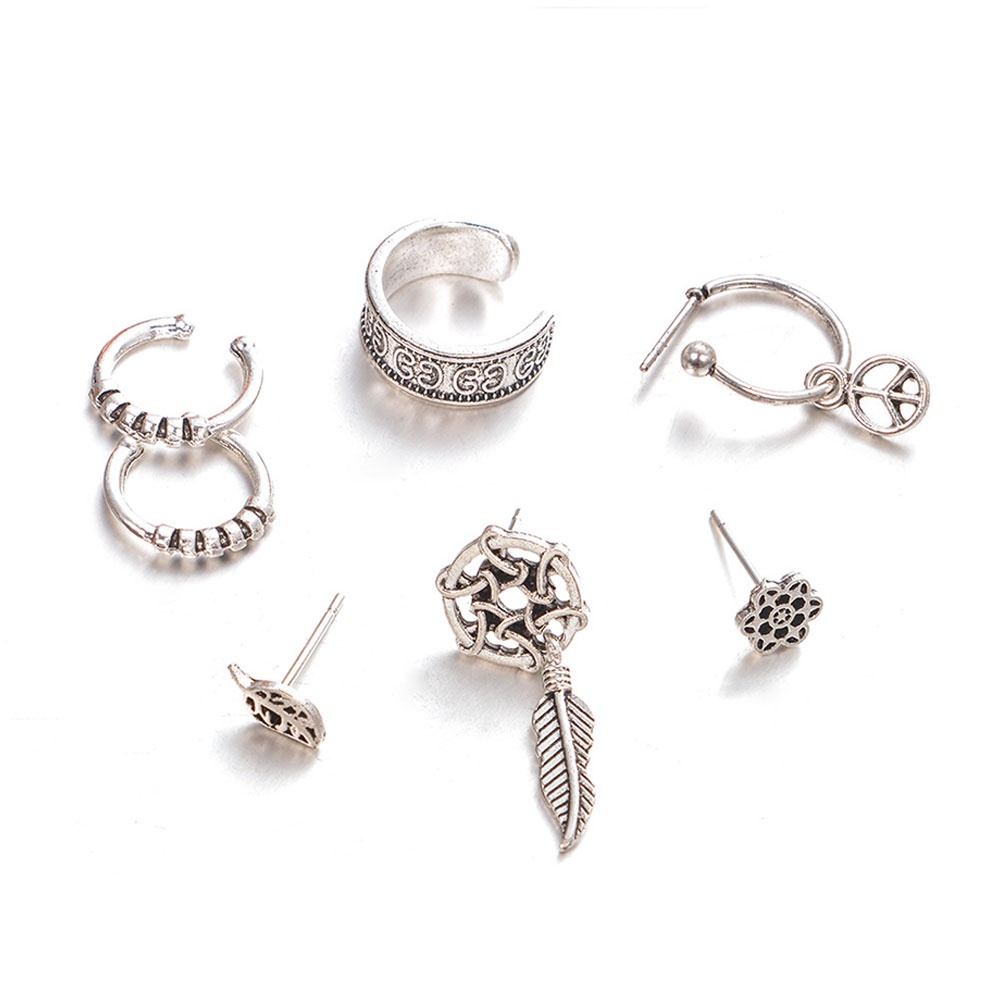 Set 7 bông tai bạc kiểu dáng trẻ trung, cá tính cho nữ