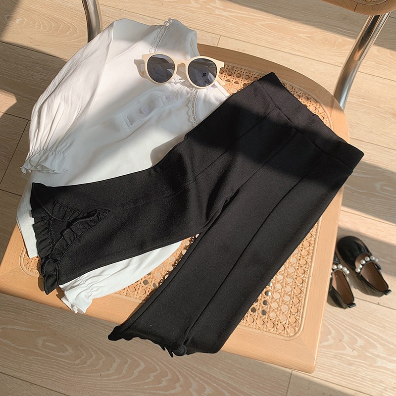 Quần Dài Màu Đen Dáng Rộng Phong Cách Phương Tây Dễ Thương Cho Bé Gái