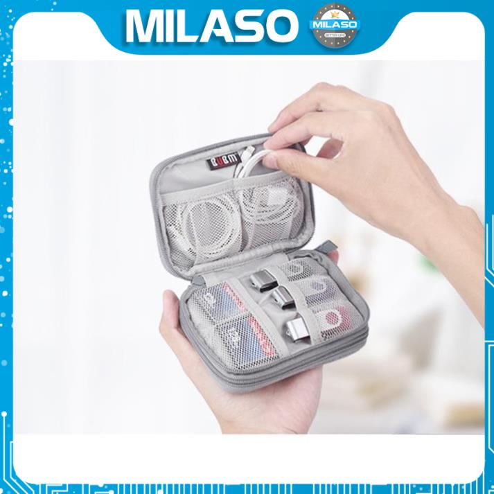Túi đựng điện thoại 2 ngăn MILASO đựng phụ kiện công nghệ, tai nghe, cáp sạc, pin dự phòng đa năng TA-001198