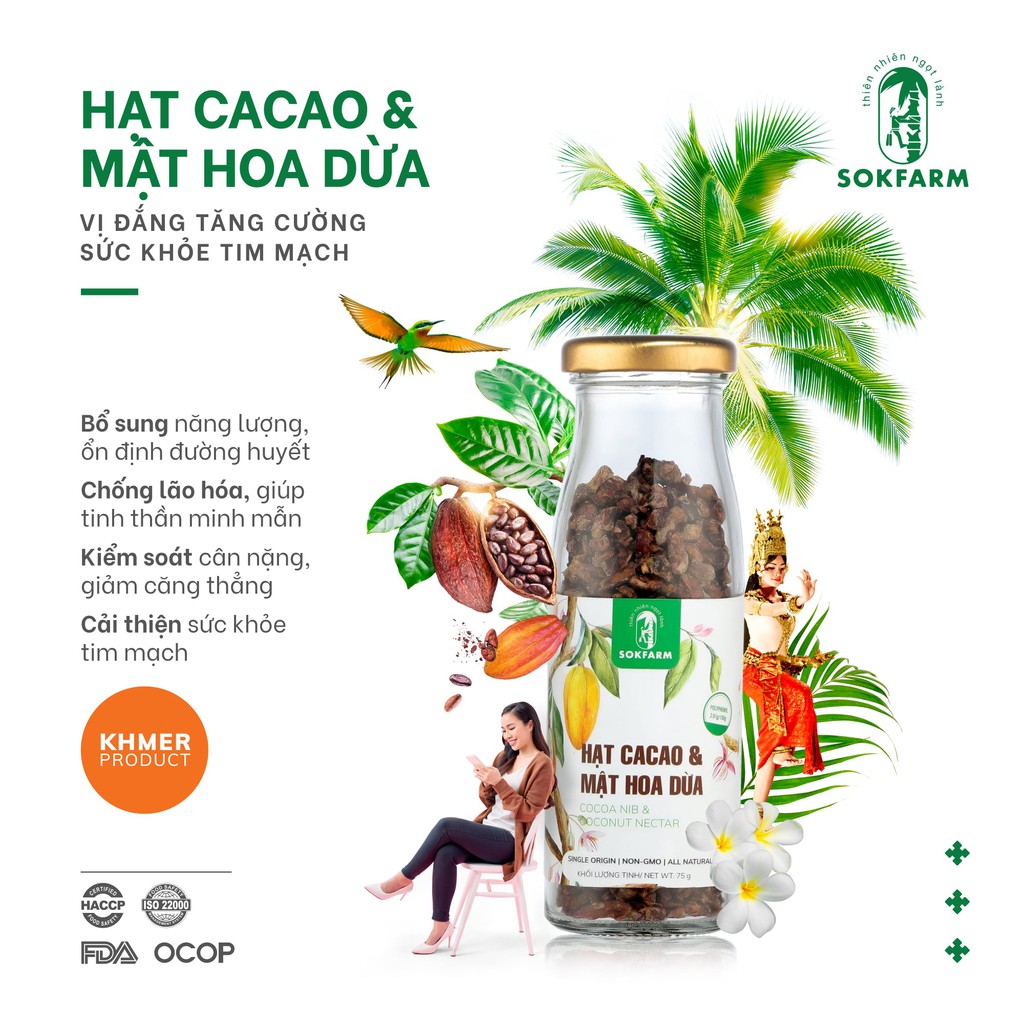 Hạt cacao sấy mật hoa dừa 75g