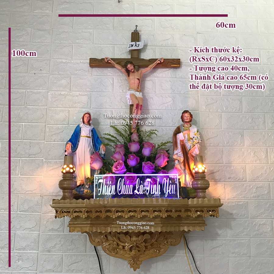 Bàn Thờ Chúa bằng gỗ đẹp 60x30cm