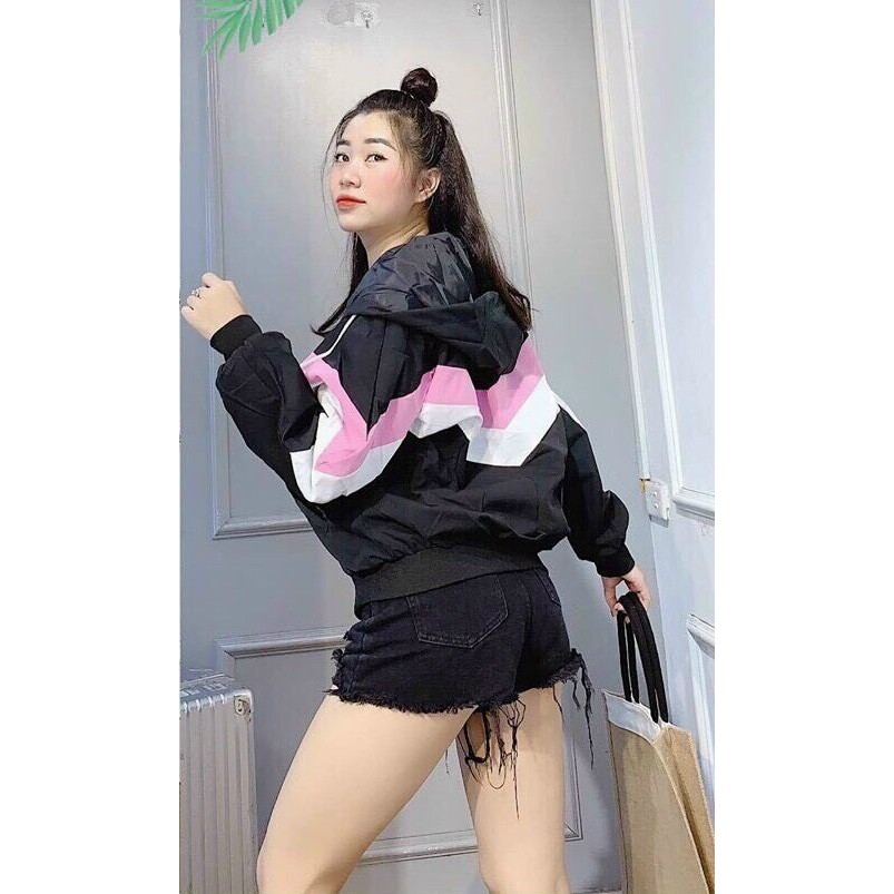 Áo khoác nữ chống nắng 𝗙𝗥𝗘𝗘𝗦𝗛𝗜𝗣 Áo khoác dù nữ chống nắng Đen SỌC NGANG năng động, tươi tắn, thoáng mát.