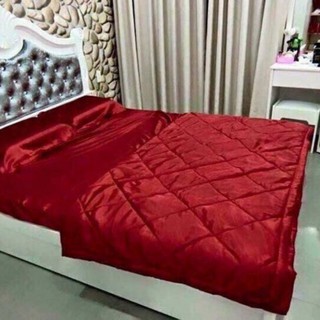 Bộ chăn trần bông ga gối phi lụa 5 món cao cấp lan phạm bedding màu đỏ tươi