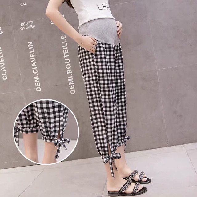 [sẵn hàng] 🤰quần kẻ sọc đen mềm thoải mãi cho mẹ bầuhàng quảng châu
