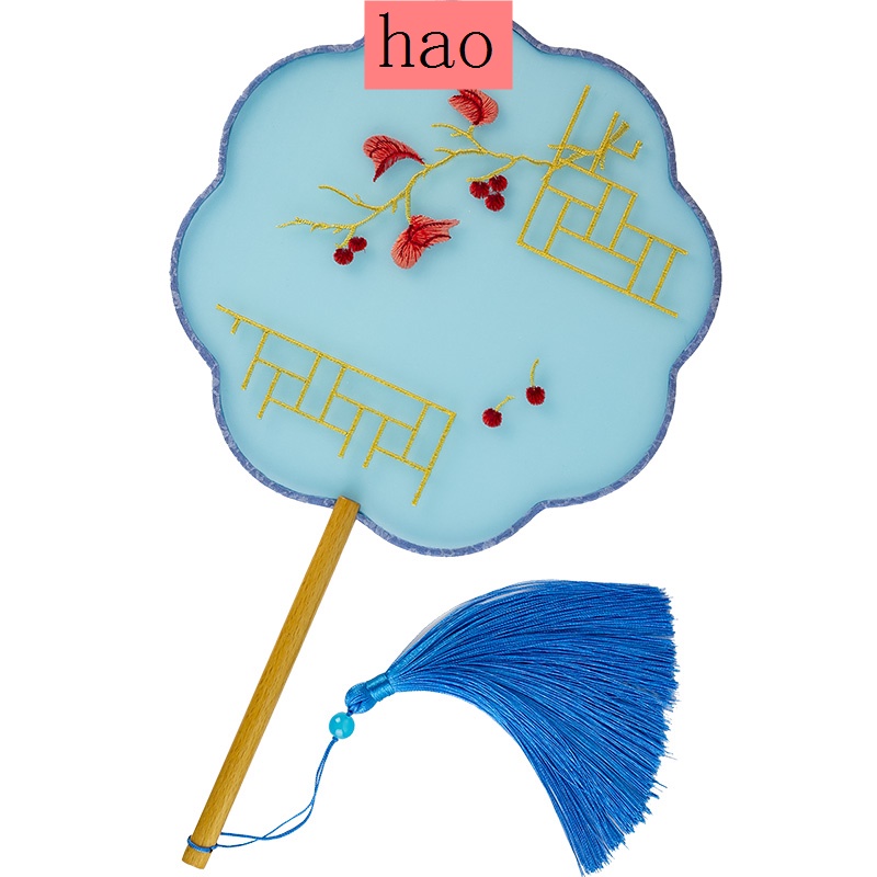 Quạt Tròn Cầm Tay Bằng Lụa Trong Suốt Thêu Họa Tiết Phong Cách Cổ Điển Phối Tua Rua Thời Trang Cho Nữ