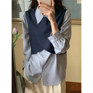 Bộ áo sơ mi vest màu trơn đơn giản hai mảnh 60646