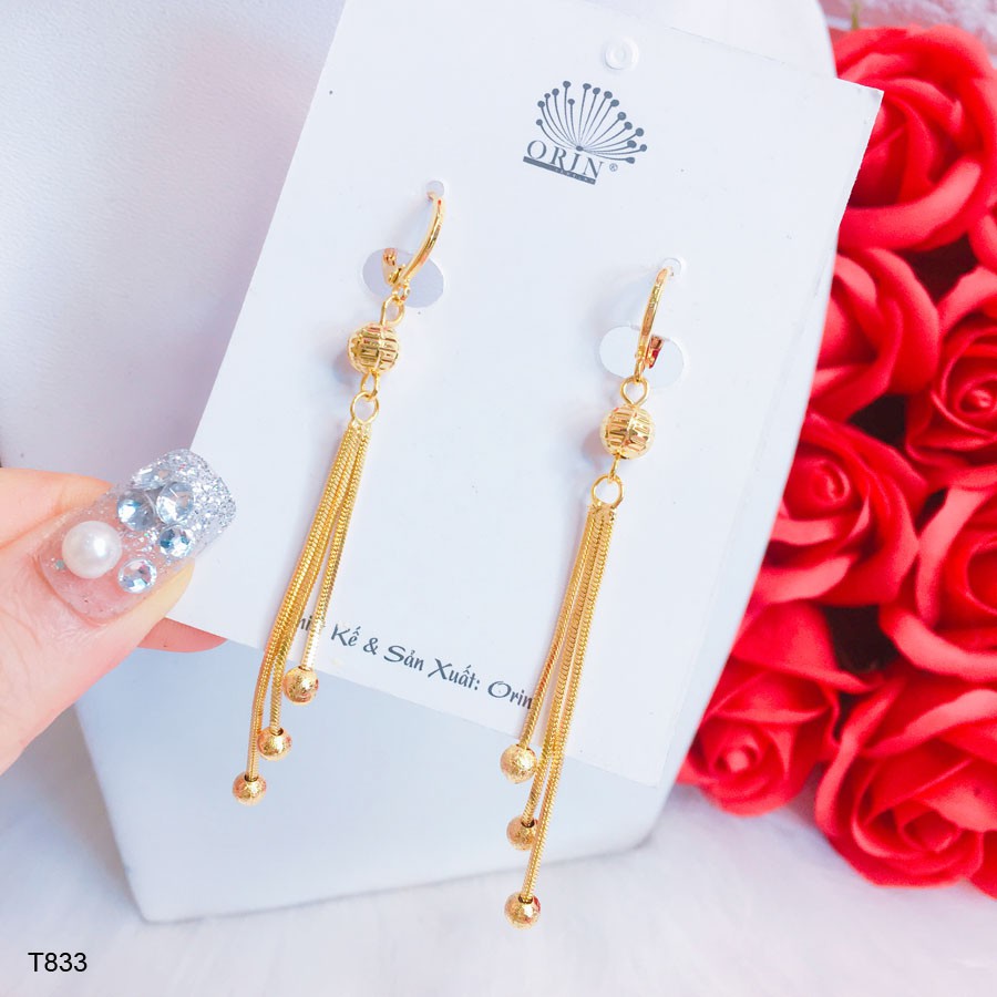 Bông tai nữ dáng dài 3 tua thiết kế cao cấp Orin T833