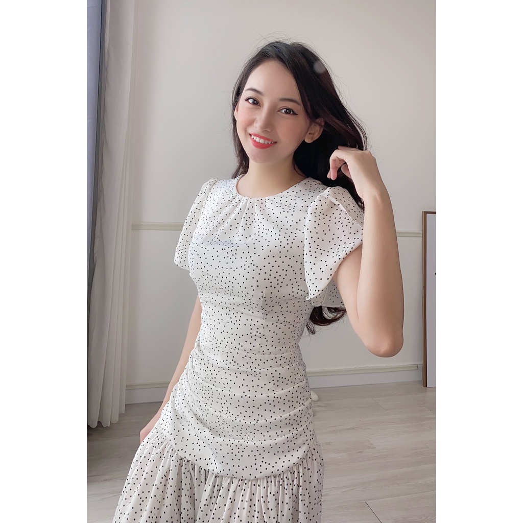 Đầm Maxi Cổ Tròn Kính Siêu Đẹp Chuẩn Gu Quý Cô Sang trọng, Váy xòe, tay ngắn, che bụng, xếp eo, chấm bi, đi làm, du lịch | BigBuy360 - bigbuy360.vn