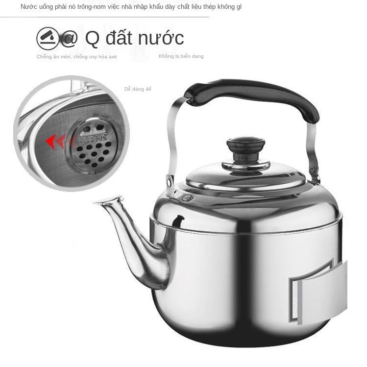 ✽✷Ấm đun nước inox 304 thương mại 4L5L6L nồi sôi bếp từ có còi gas dày công suất lớn