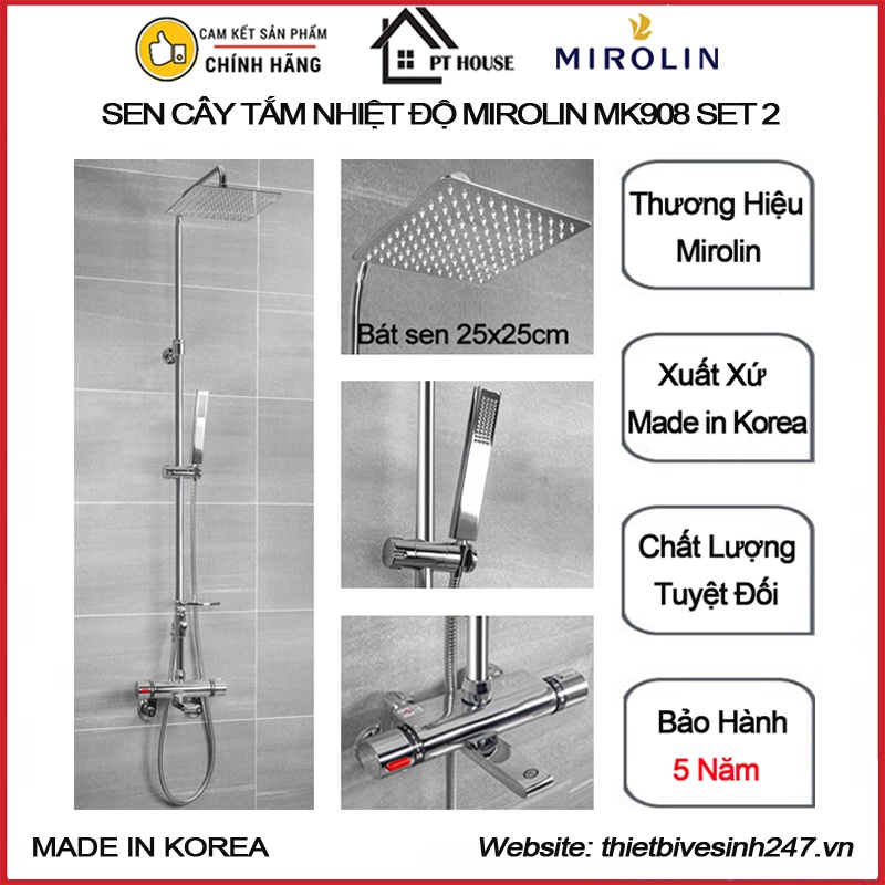 Sen cây tắm nhiệt độ nóng lạnh MIROLIN MK908 SET 2 bát sen trần 25x25cm được nhập khẩu từ HÀN QUỐC