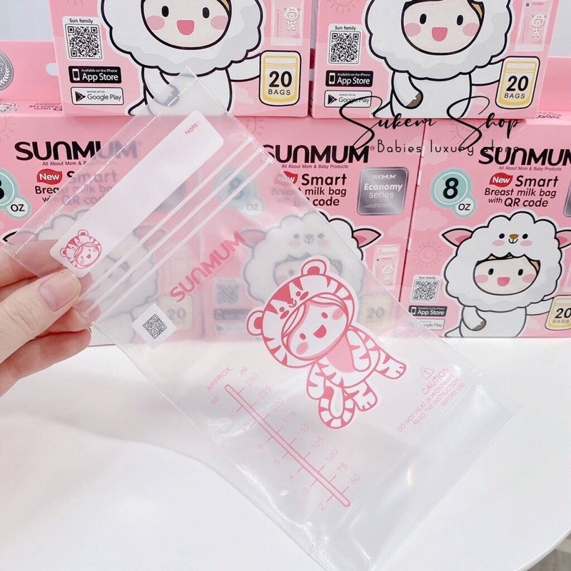 Túi Trữ Sữa Sunmum 250ml (Combo 2 Hộp ) Nhập Khẩu Thái Lan / 3 Khóa Zip Chống Tràn Sữa / Túi Mềm Màu Hồng