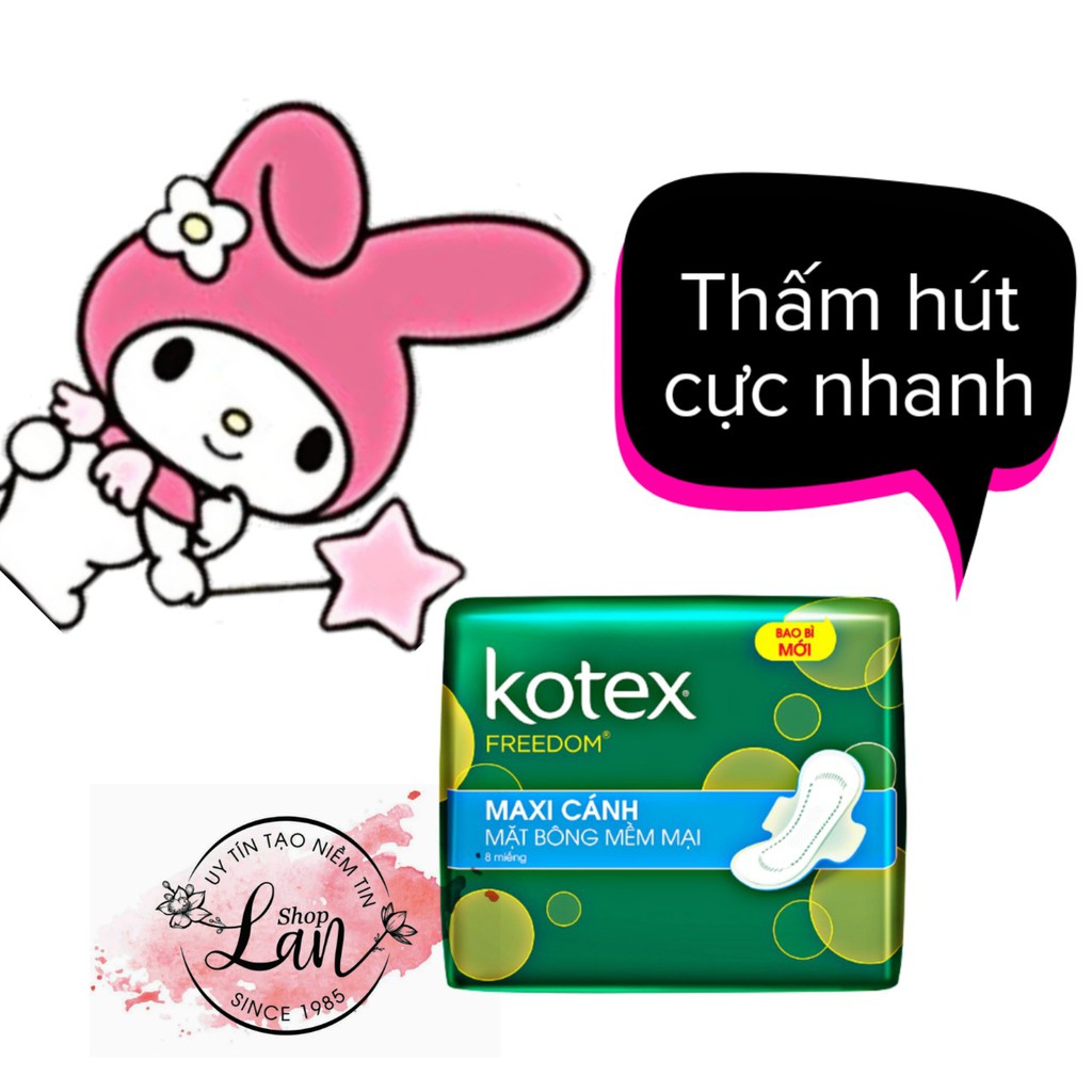 Hàng Chính Hãng - Combo 8 gói Băng vệ sinh Kotex Freedom Bông Mềm Mại – Maxi Cánh