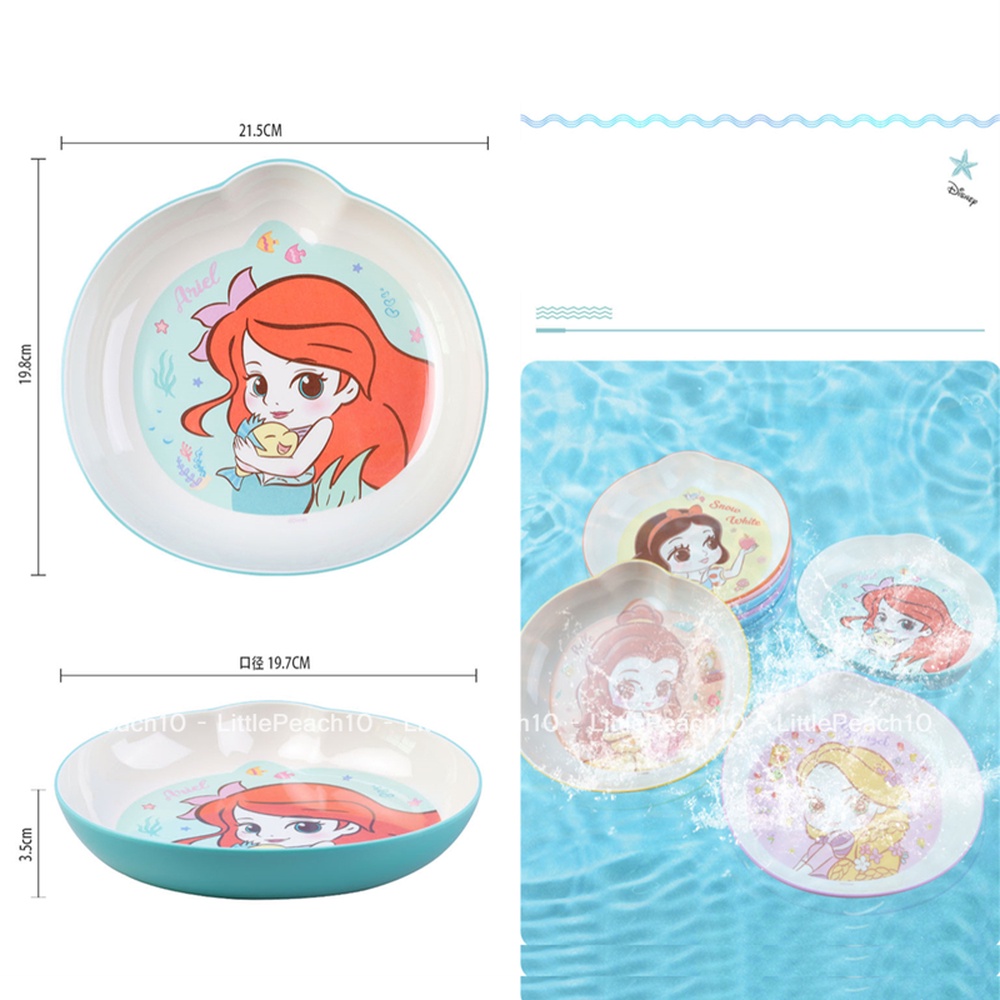 Đĩa Dĩa ăn dặm Melamine tròn Disney cho bé các công chúa Princess Frozen Elsa Ariel  kiểu mới 2022