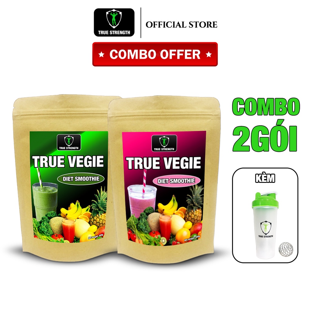 [Tiết kiệm 100k] Combo 2 gói Bột Rau Củ Quả True Vegie + Bình lắc (Bổ sung rau / Giảm cân / Đẹp da)