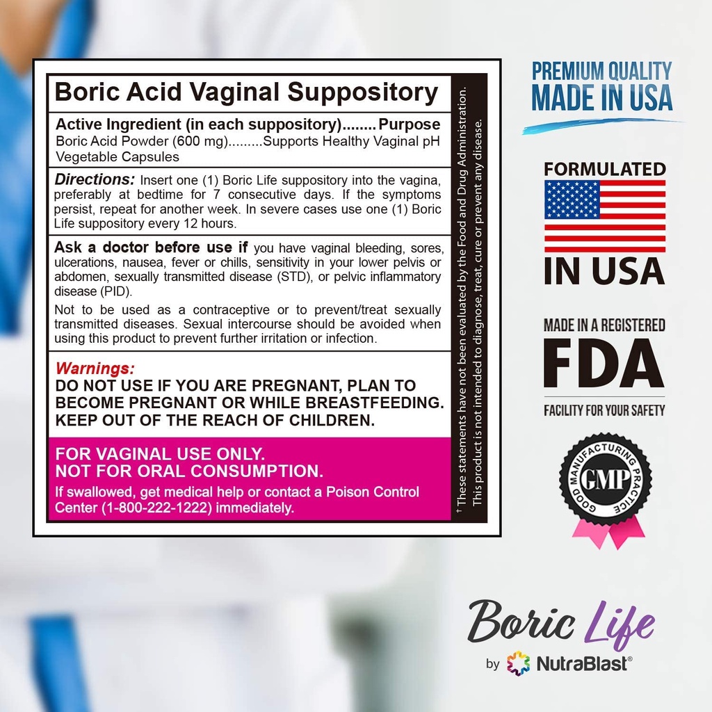 NutraBlast Boric Acid Vaginal Suppositories - 30 viên, 600mg - sản phẩm bảo vệ vùng kín