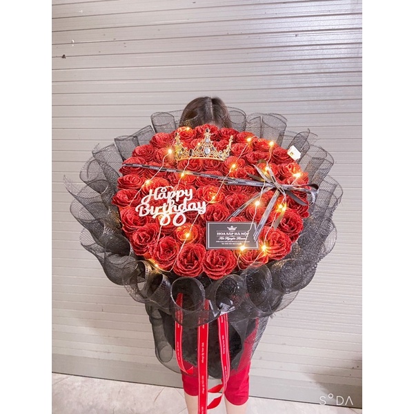 Hoa sinh nhật-quà 20/10: Bó hoa hồng nhũ 50 bông kết hơp lưới siêu sang tặng full phụ kiện