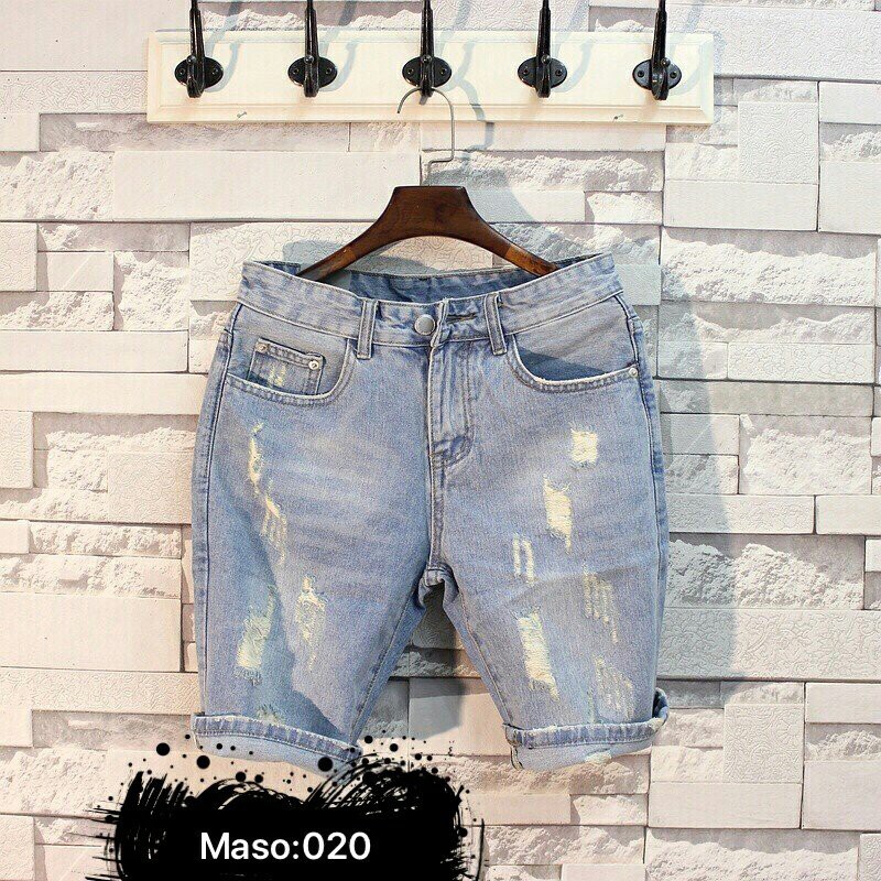 Quần short jean nam đen rách thêu LV chất bò co dãn nhẹ form chuẩn cao cấp | BigBuy360 - bigbuy360.vn