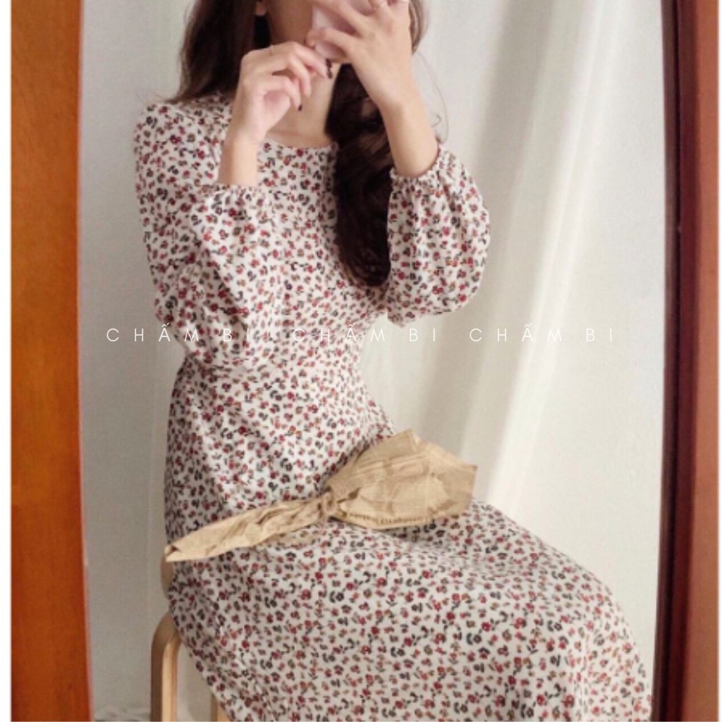 Đầm Hoa Nhí Dài Tay Cổ Tròn 3 màu Trắng, Hồng, Đỏ đen - V.033 | BigBuy360 - bigbuy360.vn