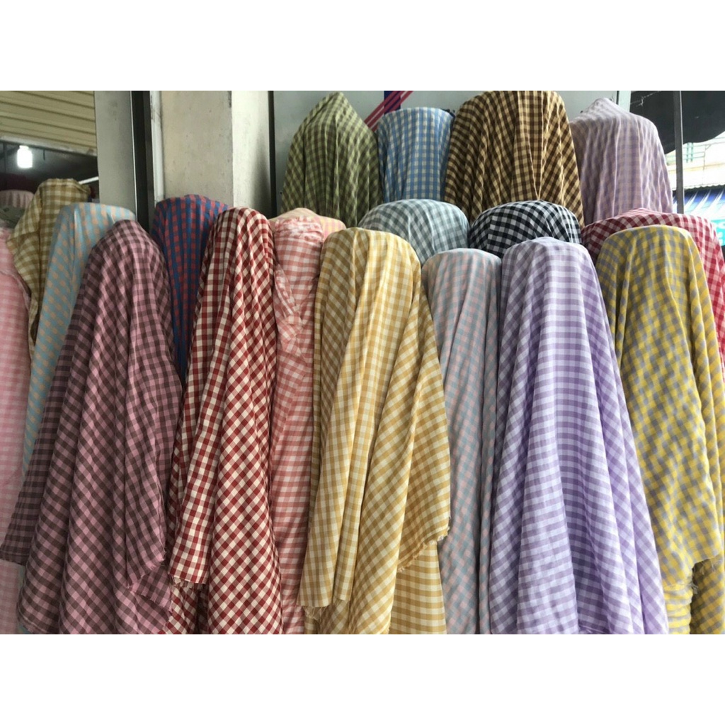 Vải caro đũi ko nhăn ô 1cm may gối ôm,đồ bộ,váy ko nhăn