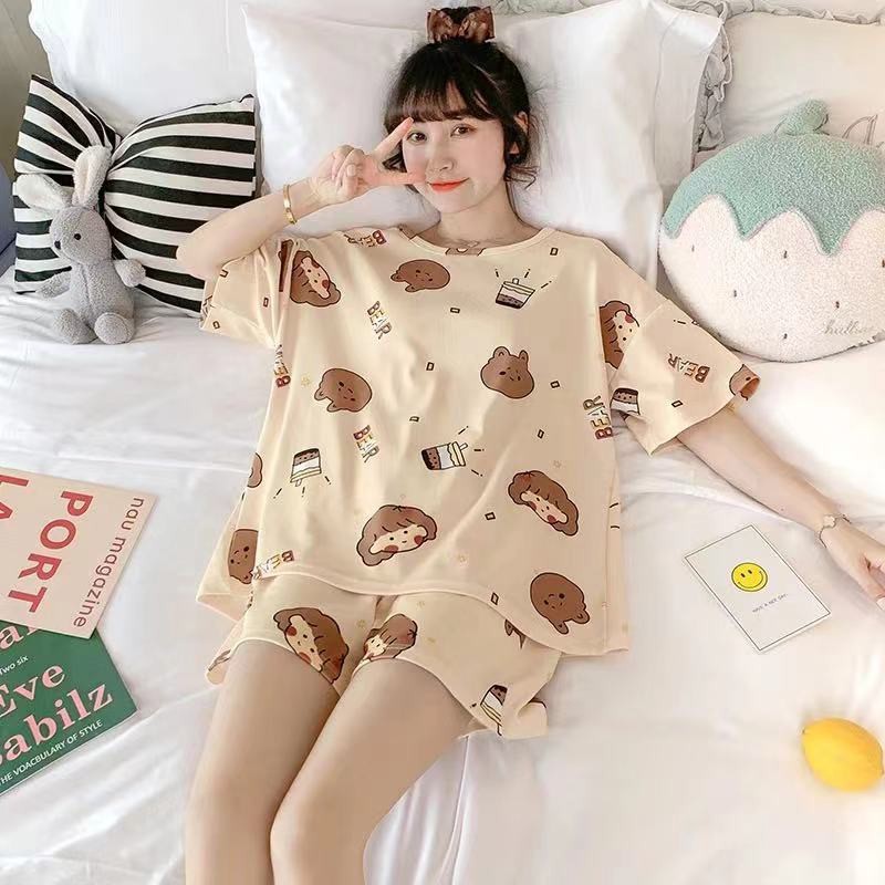 Bộ ngủ nữ pijama cộc tay chất thun cotton hoạt hình hot 2021 BN21 | BigBuy360 - bigbuy360.vn