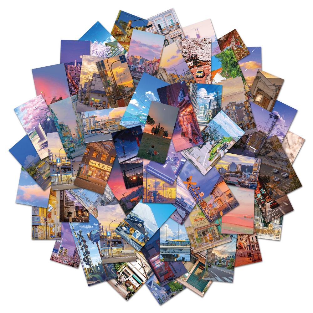 Bộ 10/30/50 Miếng Dán Chống Thấm Nước Hình Phong Cảnh Đường Phố Trang Trí Ván Trượt/Guitar/Guitar Trẻ Em